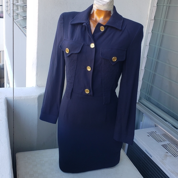 Genny Dresses & Skirts - vintage genny made in italy wool sheath military shirt dress 4